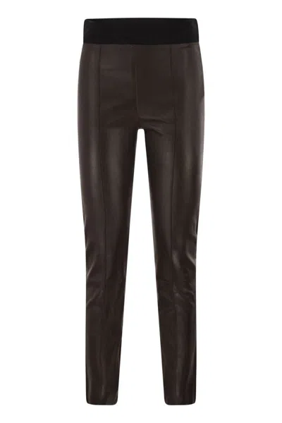 Brunello Cucinelli Skinny Fit Stretch Nappa Leather Trousers In Brown