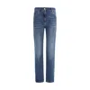 Brunello Cucinelli Embellished Skinny Cotton Jeans With Contrast Stitching In Blue