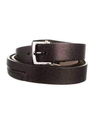 Pre-owned Brunello Cucinelli Skinny Leather Belt In Black