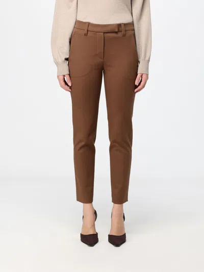 Brunello Cucinelli Skinny Stretch Cotton Trousers With Off-center Closure In Brown