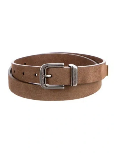 Pre-owned Brunello Cucinelli Skinny Suede Belt In Brown