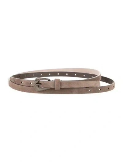 Pre-owned Brunello Cucinelli Skinny Suede Belt In Neutral