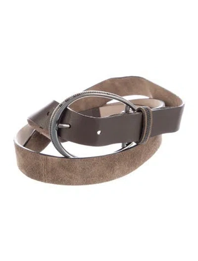Pre-owned Brunello Cucinelli Skinny Suede Belt In Neutral