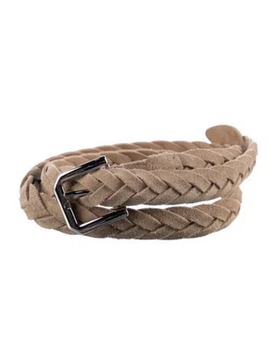 Pre-owned Brunello Cucinelli Skinny Suede Belt In Neutral