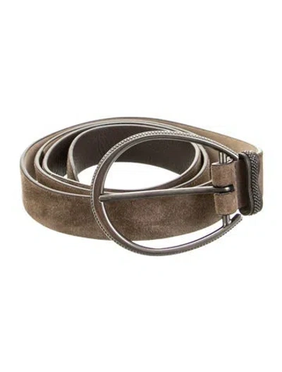 Pre-owned Brunello Cucinelli Skinny Suede Belt In Neutrals