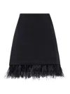 Brunello Cucinelli Black Cady Satin Dazzling Feather Insert Couture Mini Skirt In Black