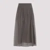 Brunello Cucinelli Crispy Mid Grey Silk Organza Midi Skirt In Brown