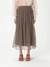Brunello Cucinelli Women Brown Shiny Waistband Pleated Midi Skirt In Brown