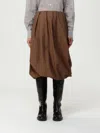 Brunello Cucinelli Cotton Blend Pleated Midi Skirt With Elastic Waistband In Brown