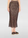Brunello Cucinelli Brown Linen-silk-cotton Skirt With Paillettes In Brown