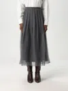 Brunello Cucinelli Lignite Silk Midi Skirt In Grey