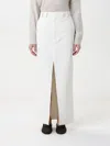 Brunello Cucinelli Cotton And Linen Skirt With Diagonal Motif In White