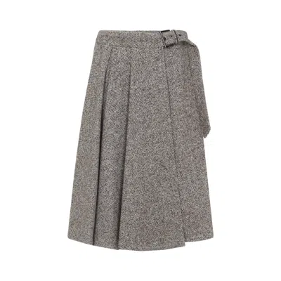 Brunello Cucinelli Grey Wool Midi Skirt In Gray