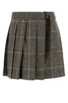 Brunello Cucinelli Mini Skirt With Belted Waist And Check Pattern In Brown