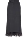 Brunello Cucinelli Virgin Wool Column Skirt With Detachable Feather Trim In Gray