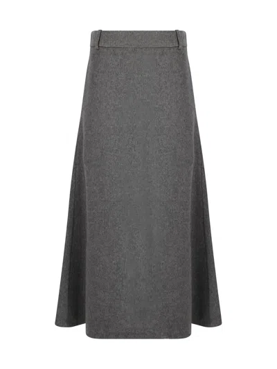 Brunello Cucinelli Flared Midi Skirt In Grigio Medio/antracite