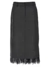 Brunello Cucinelli Virgin Wool Column Skirt With Detachable Feather Trim In Gray