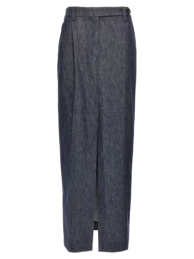 Brunello Cucinelli Skirt With Back Pockets And Front Slit In Blue