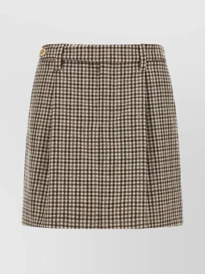 BRUNELLO CUCINELLI SKIRT PLEATED CHECKERED BUTTON DETAIL