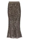 Brunello Cucinelli Brown Linen-silk-cotton Skirt With Paillettes