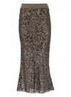 Brunello Cucinelli Brown Linen-silk-cotton Skirt With Paillettes