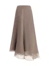 Brunello Cucinelli Silk Crêpe Midi Skirt In Brown