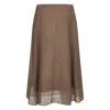 Brunello Cucinelli Asymmetric Flared Midi Skirt With Stitched Accents In Brown