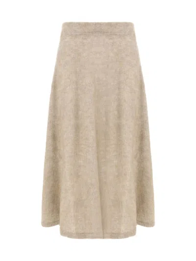 Brunello Cucinelli Fur Embellished Flare Skirt In Brown Caldo+ciottolo