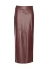 Brunello Cucinelli Column Back-split Leather Midi Skirt In Burgundy