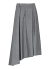 Brunello Cucinelli Wool Skirt With Asymmetrical Hem And Pleated Design In Gray