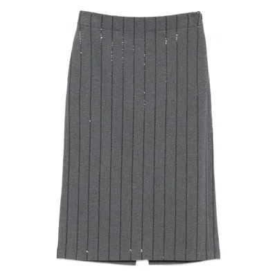 Brunello Cucinelli Embellished Midi Pencil Skirt In Gray