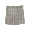 Brunello Cucinelli Mini Skirt With Belted Waist And Check Pattern In Gray