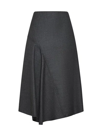 Brunello Cucinelli Wool Midi Skirt In Grey