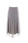 Brunello Cucinelli Crispy Mid Grey Silk Organza Midi Skirt In Medium Gray