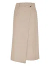 Brunello Cucinelli Asymmetric Brushed-wool Midi Wrap Skirt In Neutral