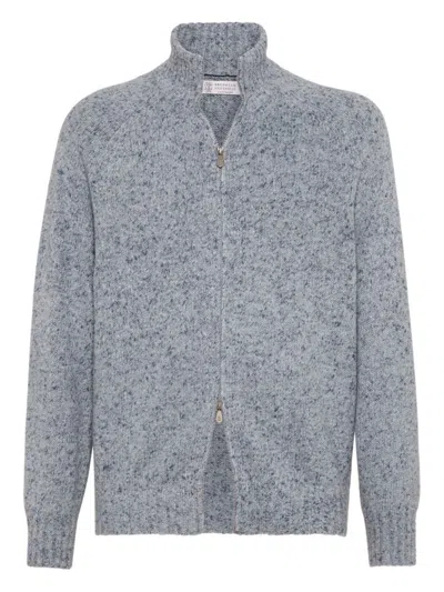 BRUNELLO CUCINELLI SKY BLUE CASHMERE ZIPPED CARDIGAN