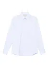 Brunello Cucinelli Cotton Shirt With Button-down Collar And Curved Hem In Blue
