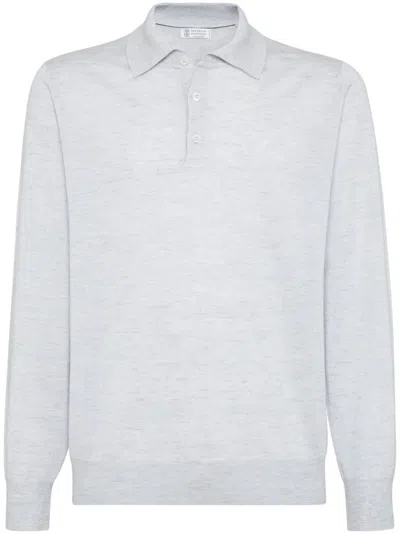 BRUNELLO CUCINELLI SKY BLUE KNITTED POLO