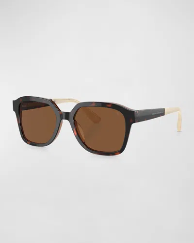 Brunello Cucinelli Sleek Acetate & Metal Crystal Square Sunglasses In Brown