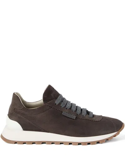 Brunello Cucinelli Sleek Brown Suede Flat Shoes