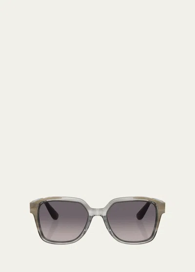 Brunello Cucinelli Sleek Gradient Acetate Square Sunglasses In Striped Grey