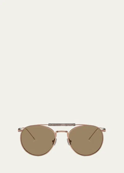 Brunello Cucinelli Sleek Mixed-media Aviator Sunglasses In Rose Gold