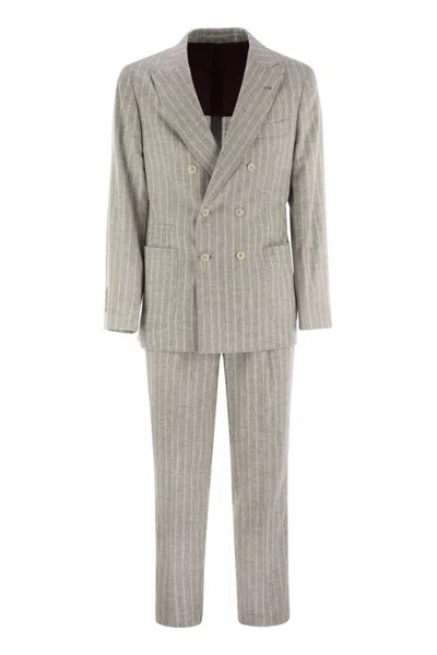 Brunello Cucinelli Wool Pinstriped Men's Suit In Light Grey