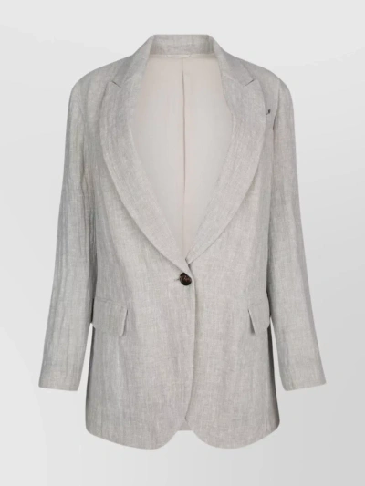 Brunello Cucinelli Crinkled Linen-blend Blazer In Gray