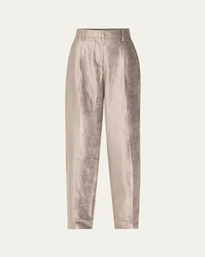 Brunello Cucinelli Sleek Velvet Loose Straight Pants In Steel