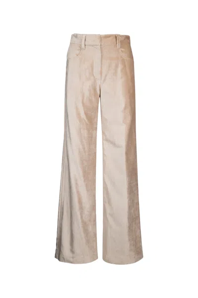 Brunello Cucinelli Sleek Velvet Loose Trousers In Neutral