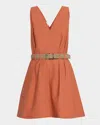 Brunello Cucinelli Sleeveless Belted Cotton Mini Dress