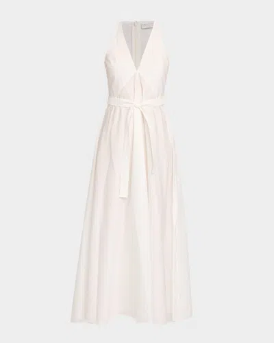 Brunello Cucinelli Sleeveless Belted Cotton Techno Poplin Midi Dress In Neutral