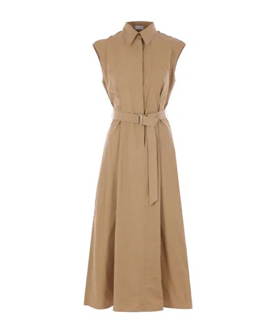 Brunello Cucinelli Sleeveless Belted Dress In Brown