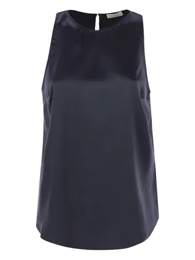 Brunello Cucinelli Women Stretch Silk Satin Top With Jewellery In Blue
